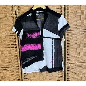 Jamie Sadock Abstract Print Zipper Golf Polo Shirt Womens SZ S Geometric